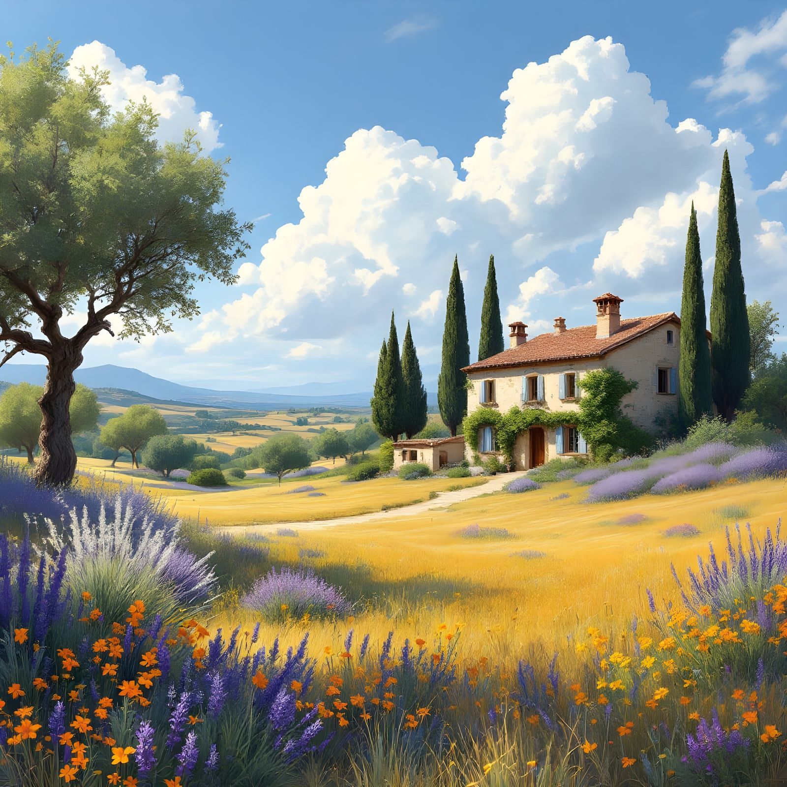 Surreal Provence Landscape with Cezanne-Inspired House