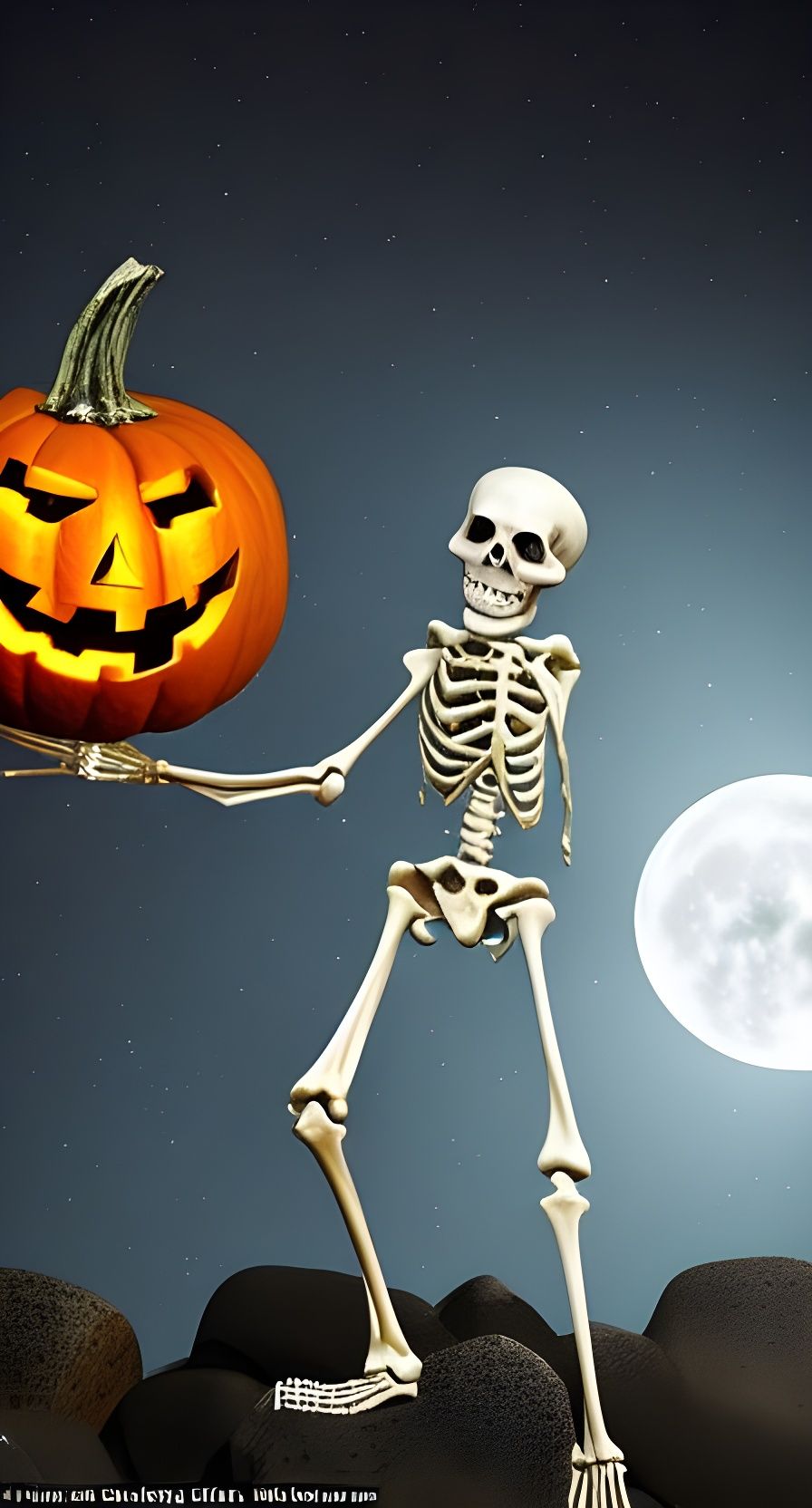 Eerie Skeleton in Trump Mask Under Full Moon