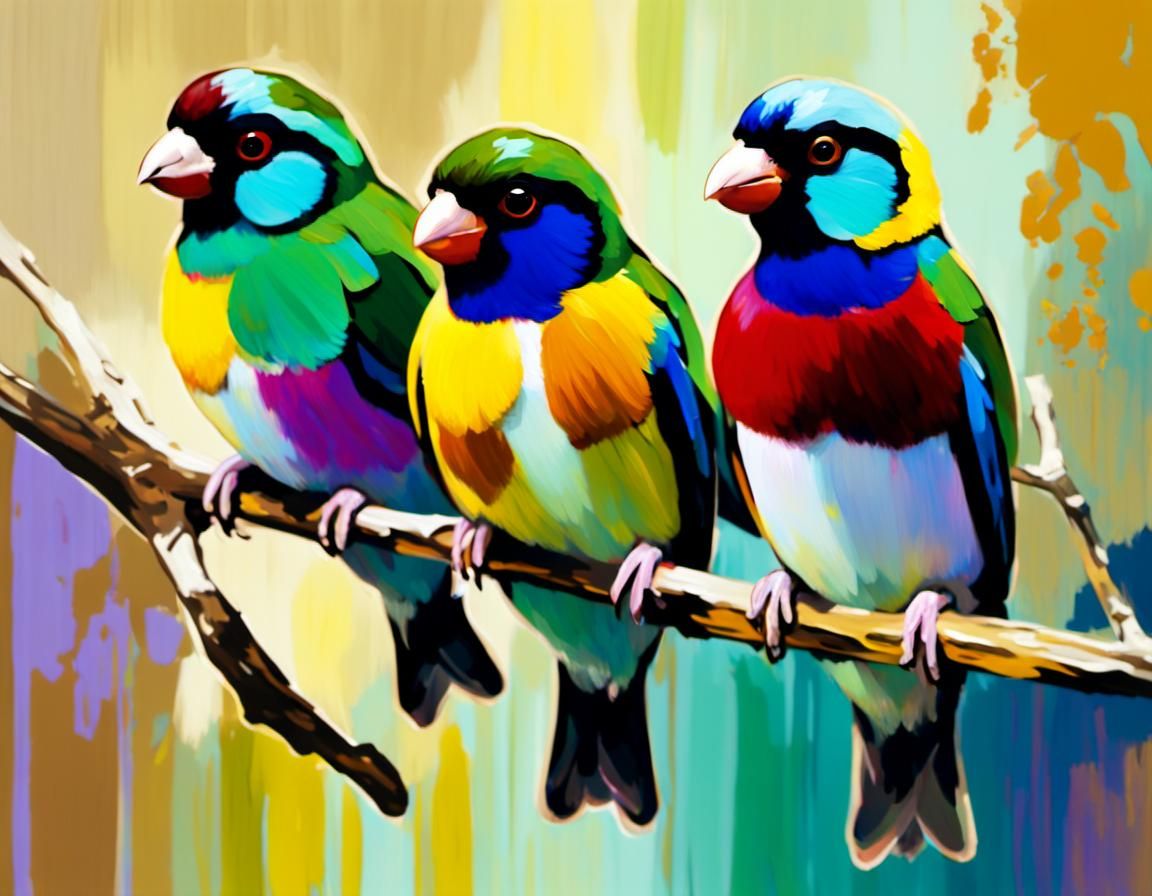 Gouldian Finches Oil Painting in Neo-Impressionism Style