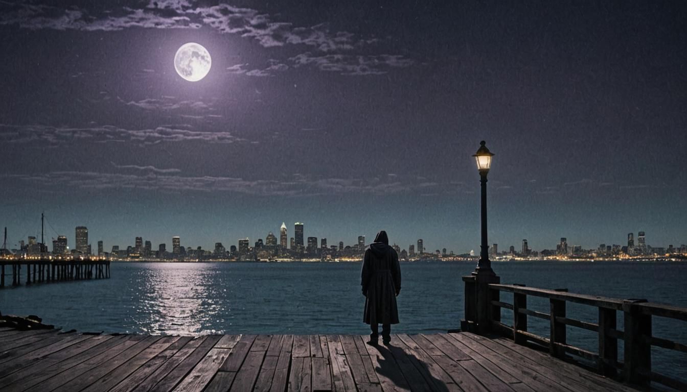 Eerie Boston Pier at Night in Dark Fantasy Style