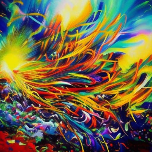 Explosive Fireworks Display Over Sea in Abstract Style