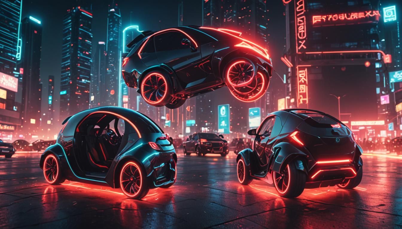 Futuristic Car in Neon Cityscape, 8K Resolution