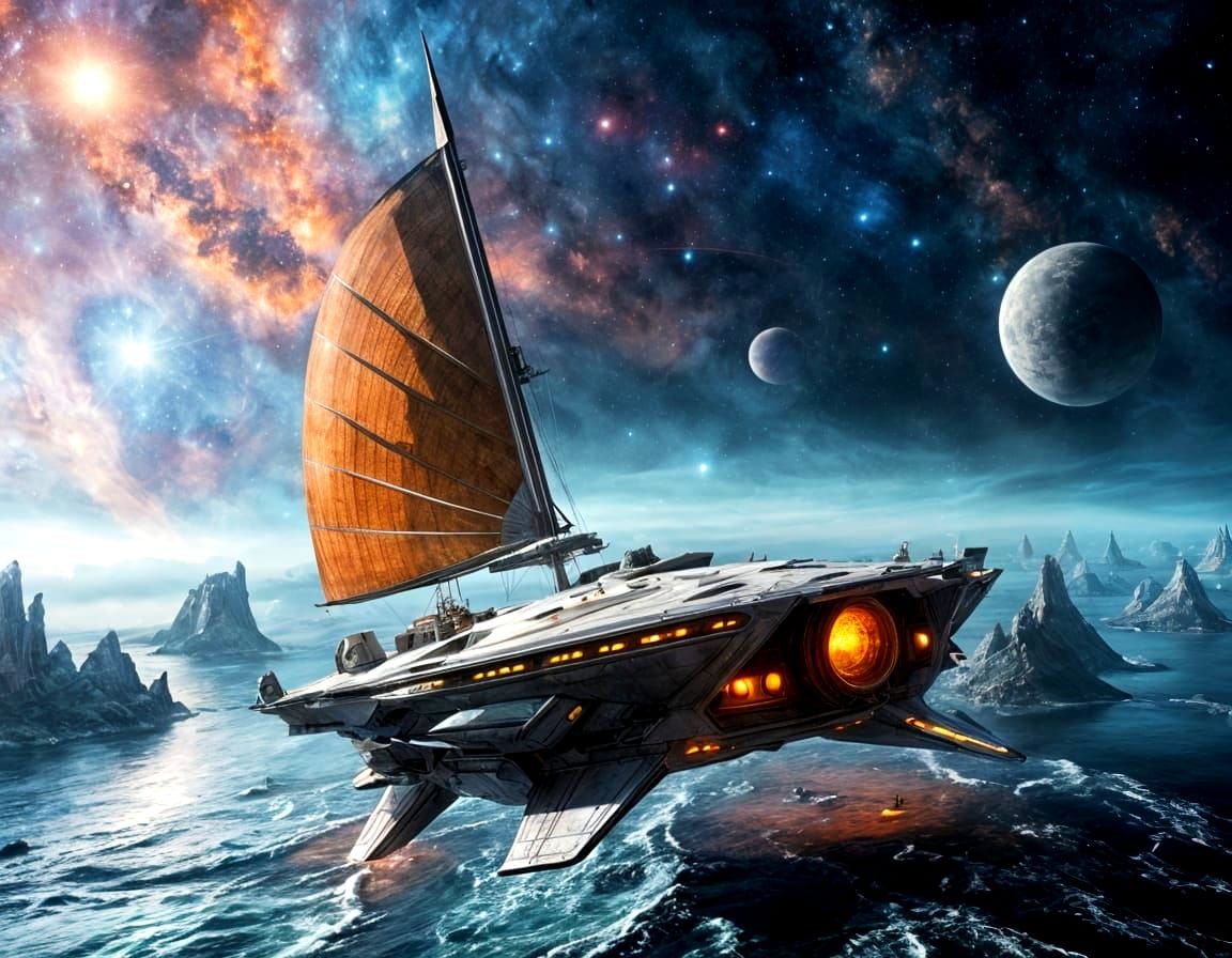 Futuristic Solar Sail Spaceship in Stardust Wave