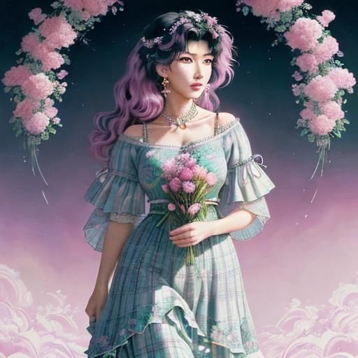 Melancholic Floral Arrangement in Vaporwave Style