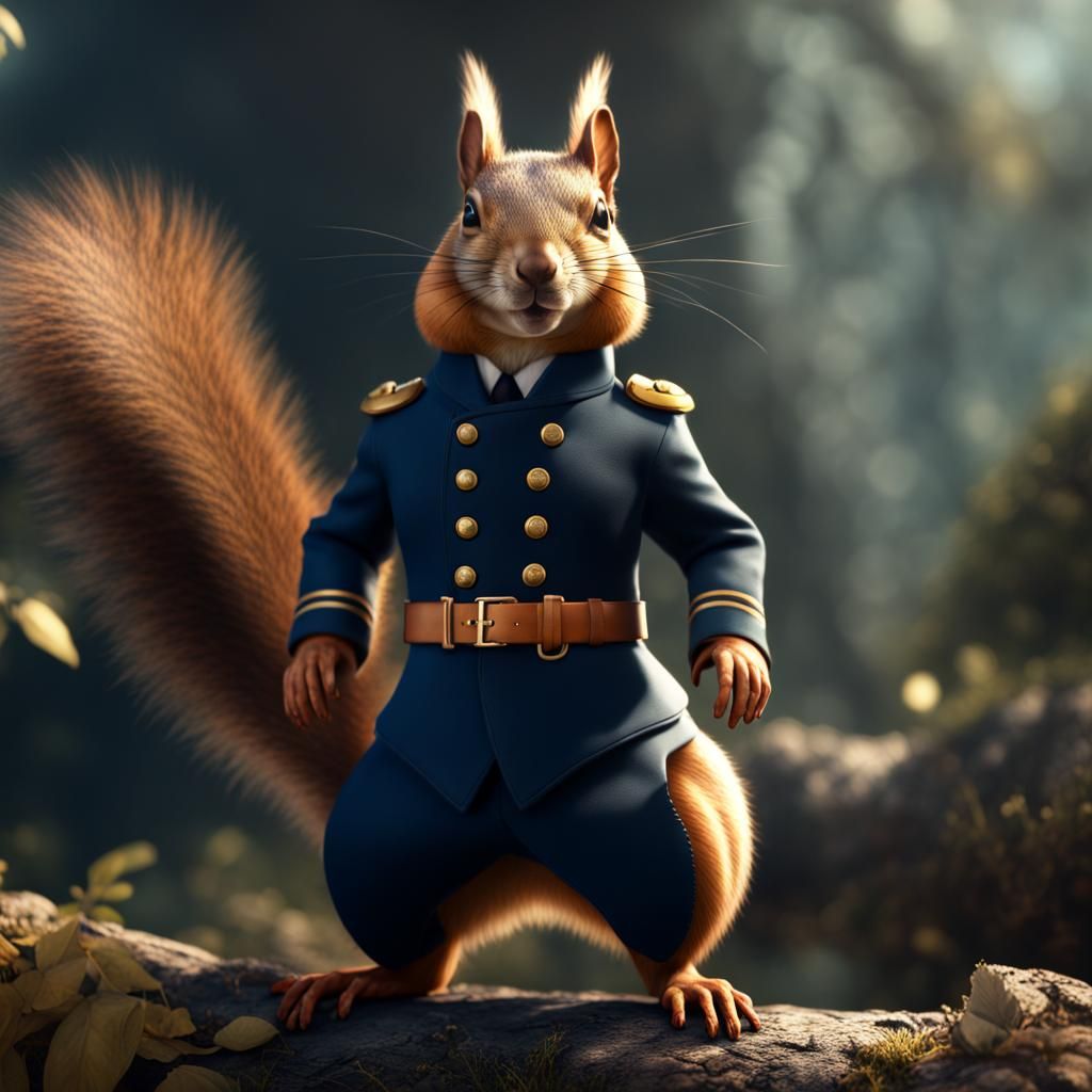 Hyperrealistic Squirrel in Navy Outfit
