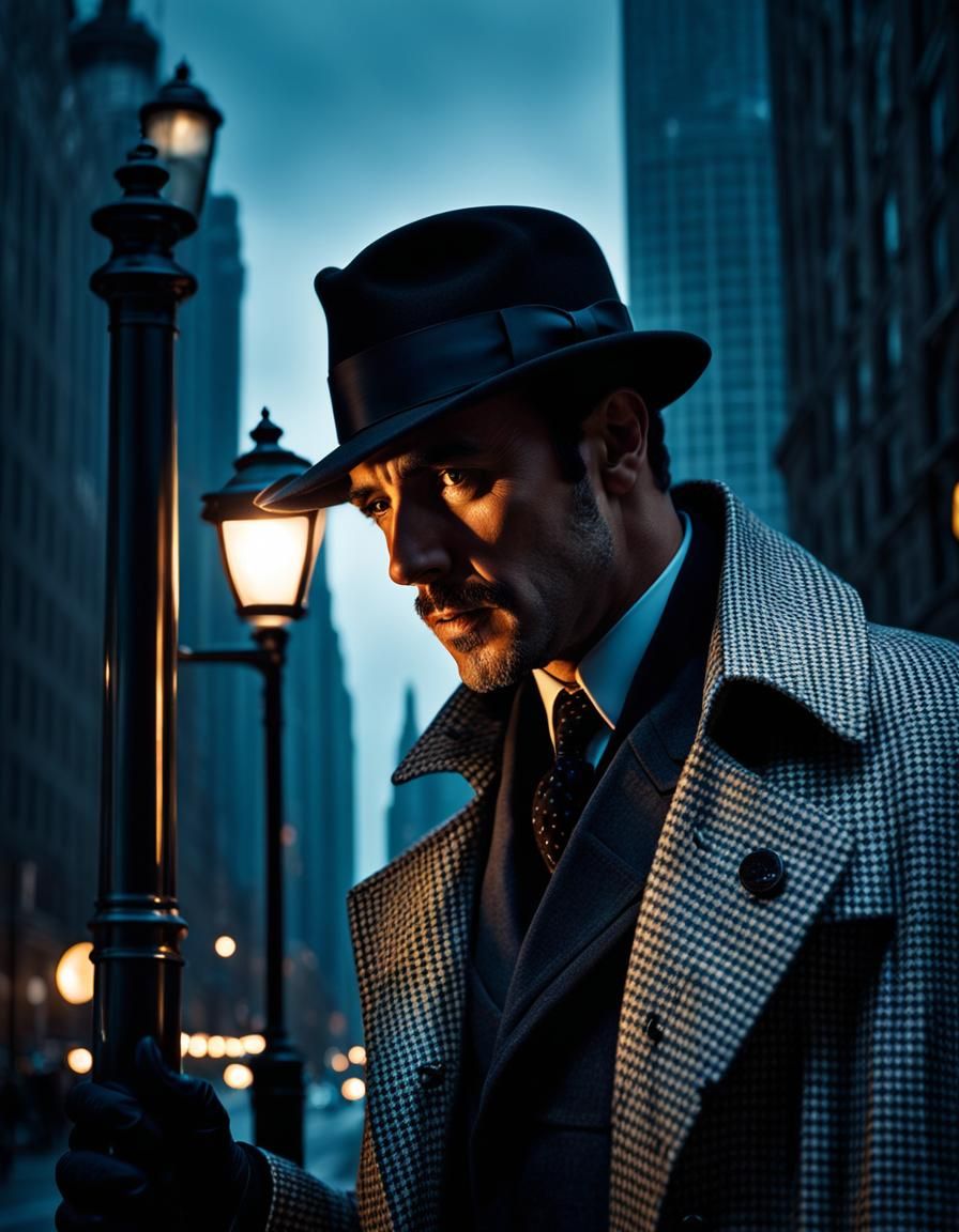 Victorian Detective with Magnifying Glass in Noir Style