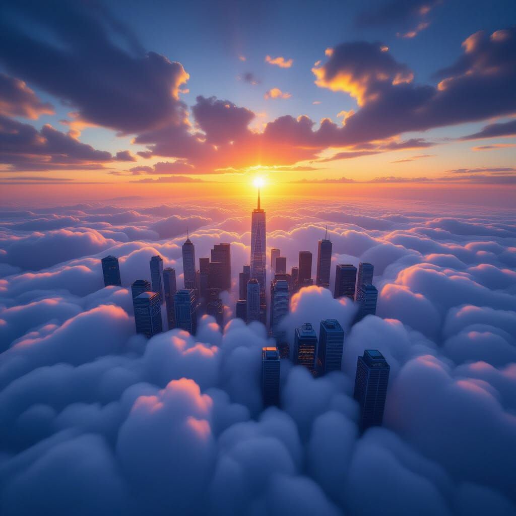 Ethereal Cloud City at Moody Sunset