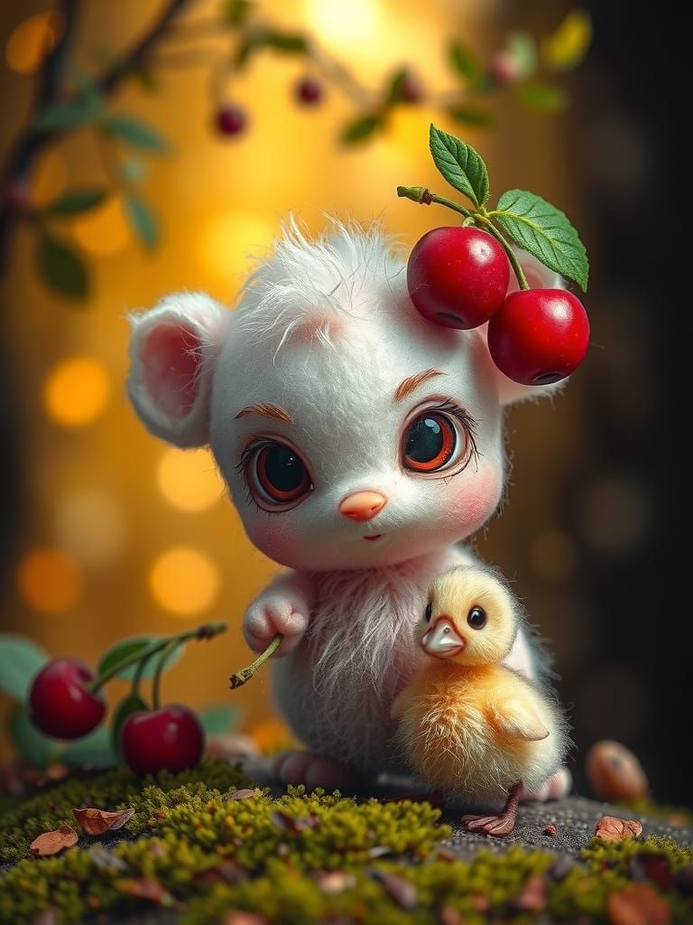 Cute Baby Cherry in Magical Forest