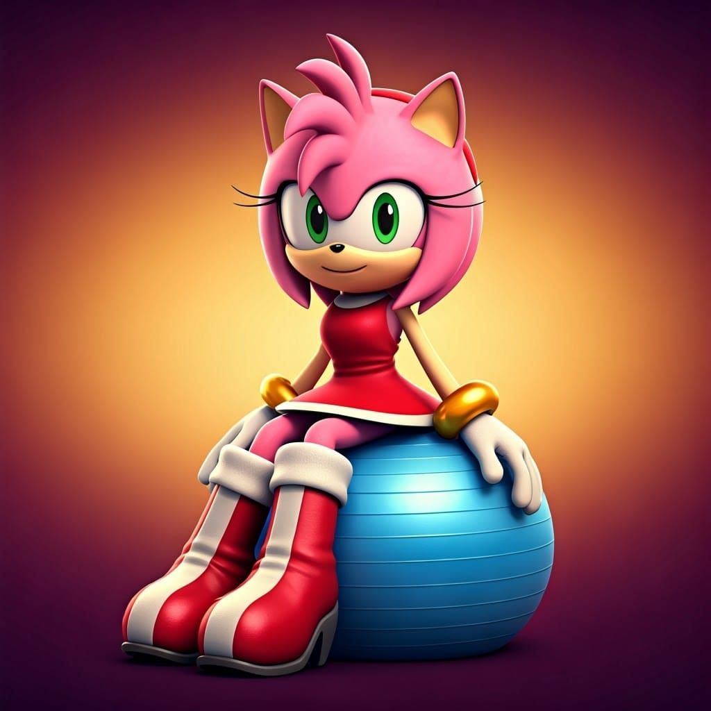 Amy Rose in Vibrant 3D Digital Art, Exercise Ball Pose