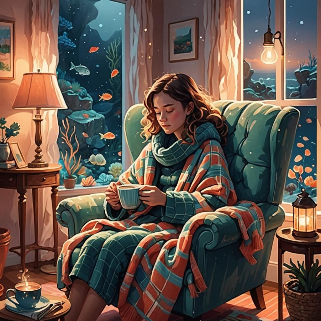 Cozy Minimalist Interior with Coral Reef View