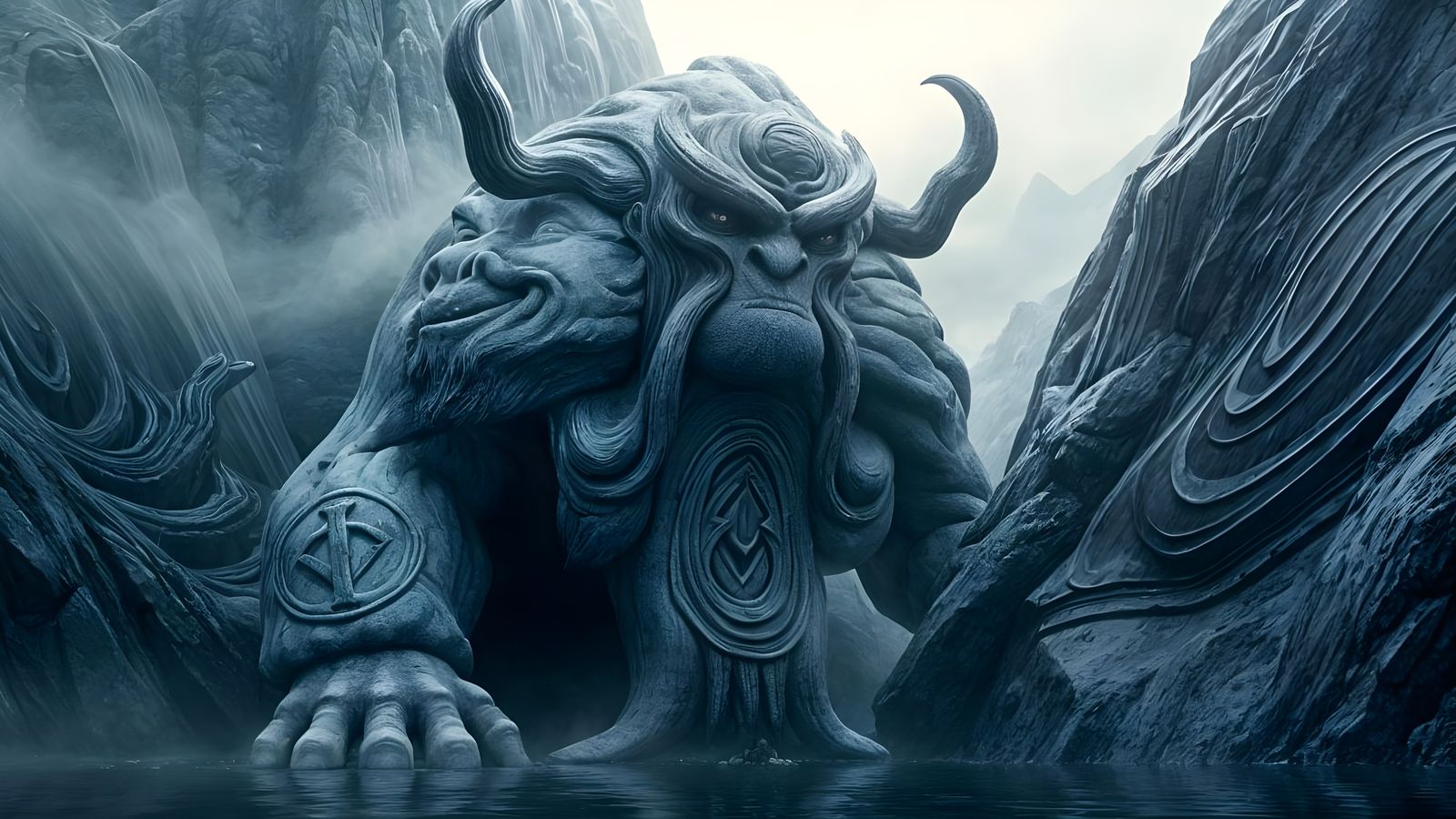 Norwegian Troll Guardian in Mountain Fjord