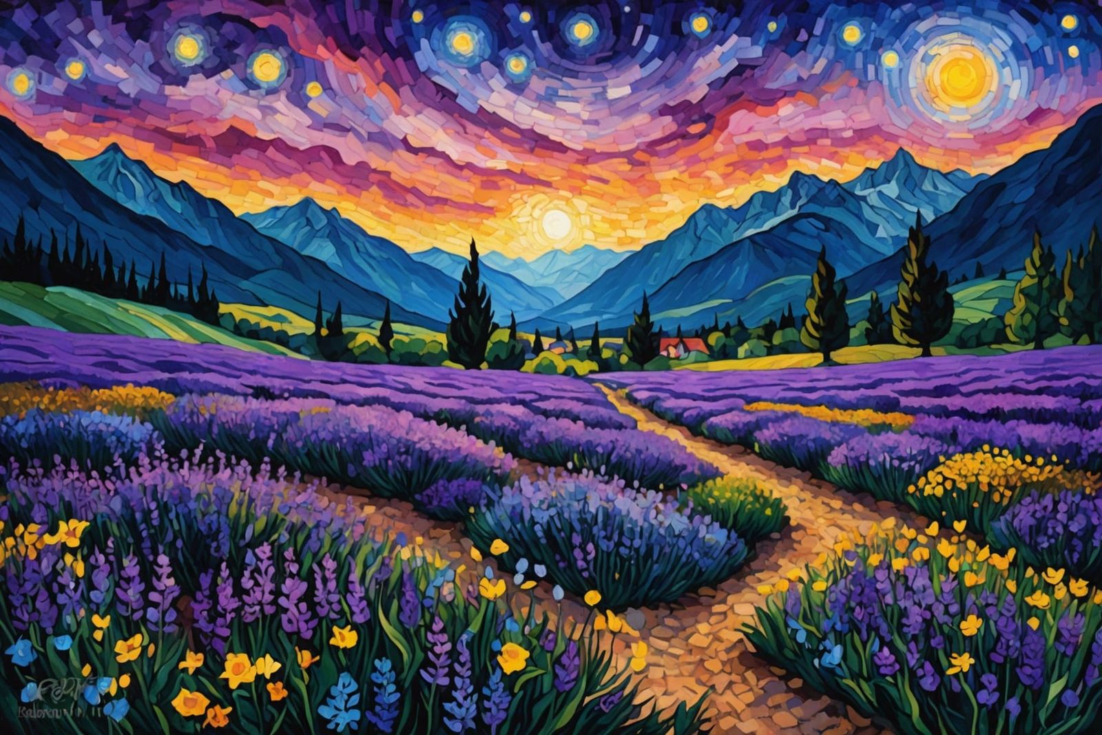 Purple Flower Field: Gothic Watercolor Painting