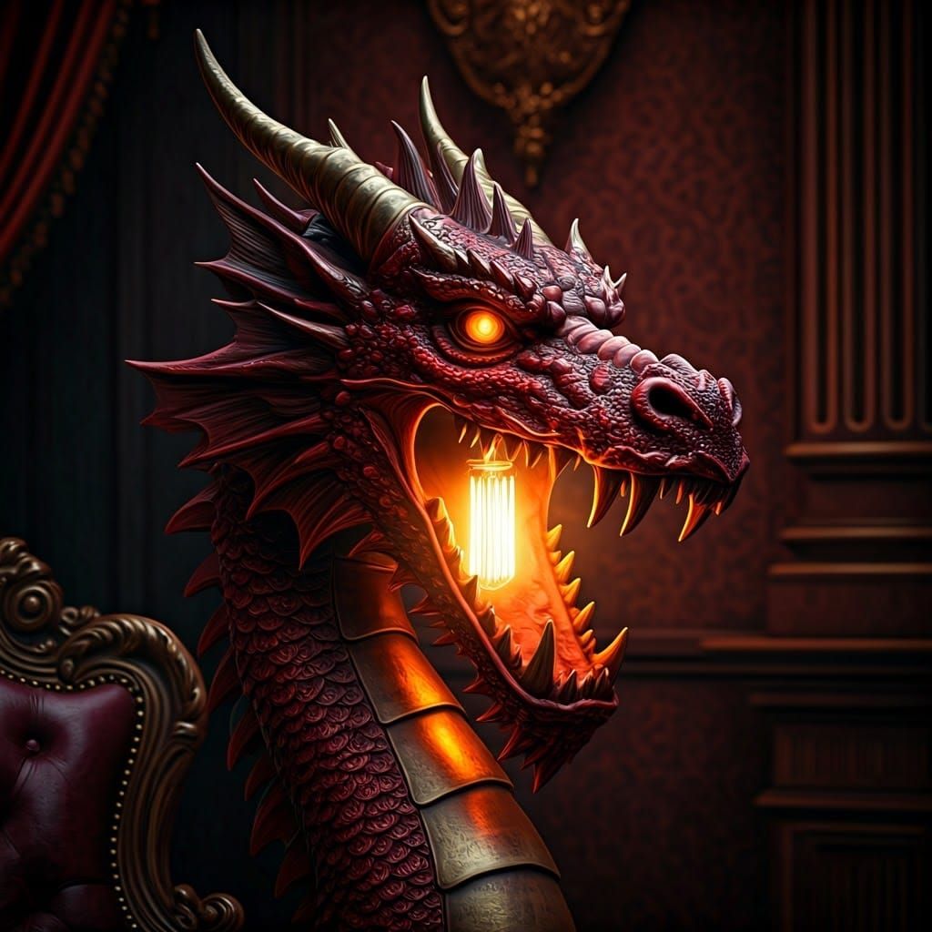 Dragon Lamp with Flame Bulb in Baroque Style