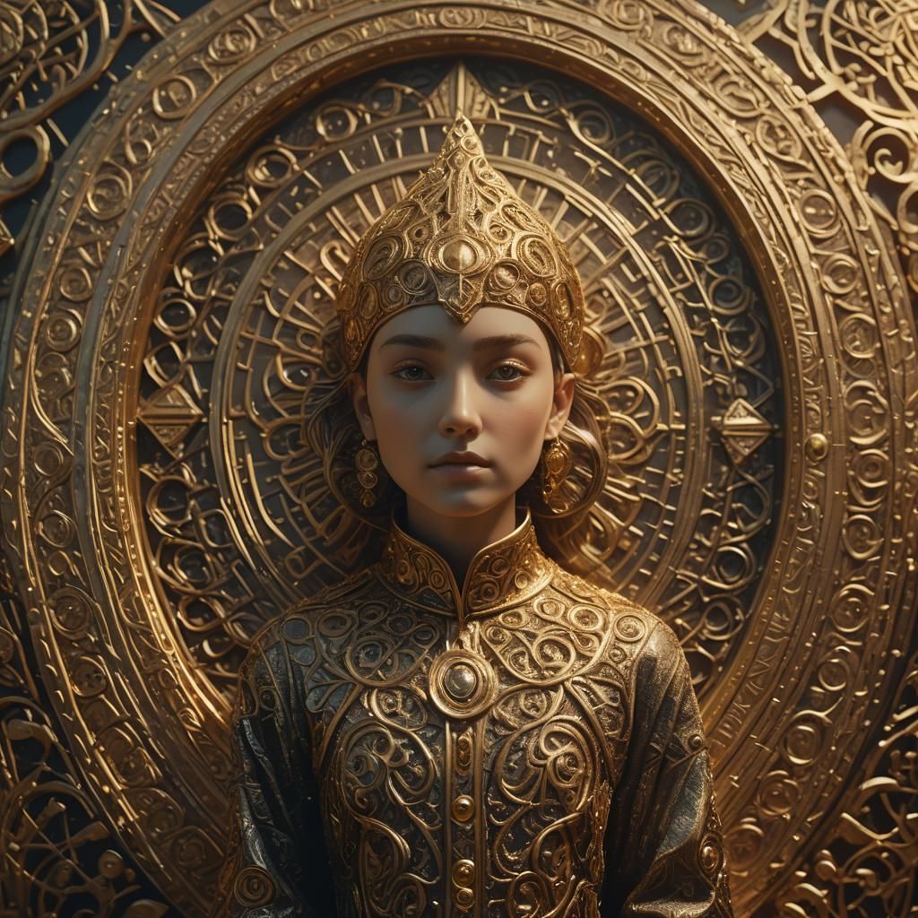 Mysterious Figure Holding Cryptic Token in Golden Light