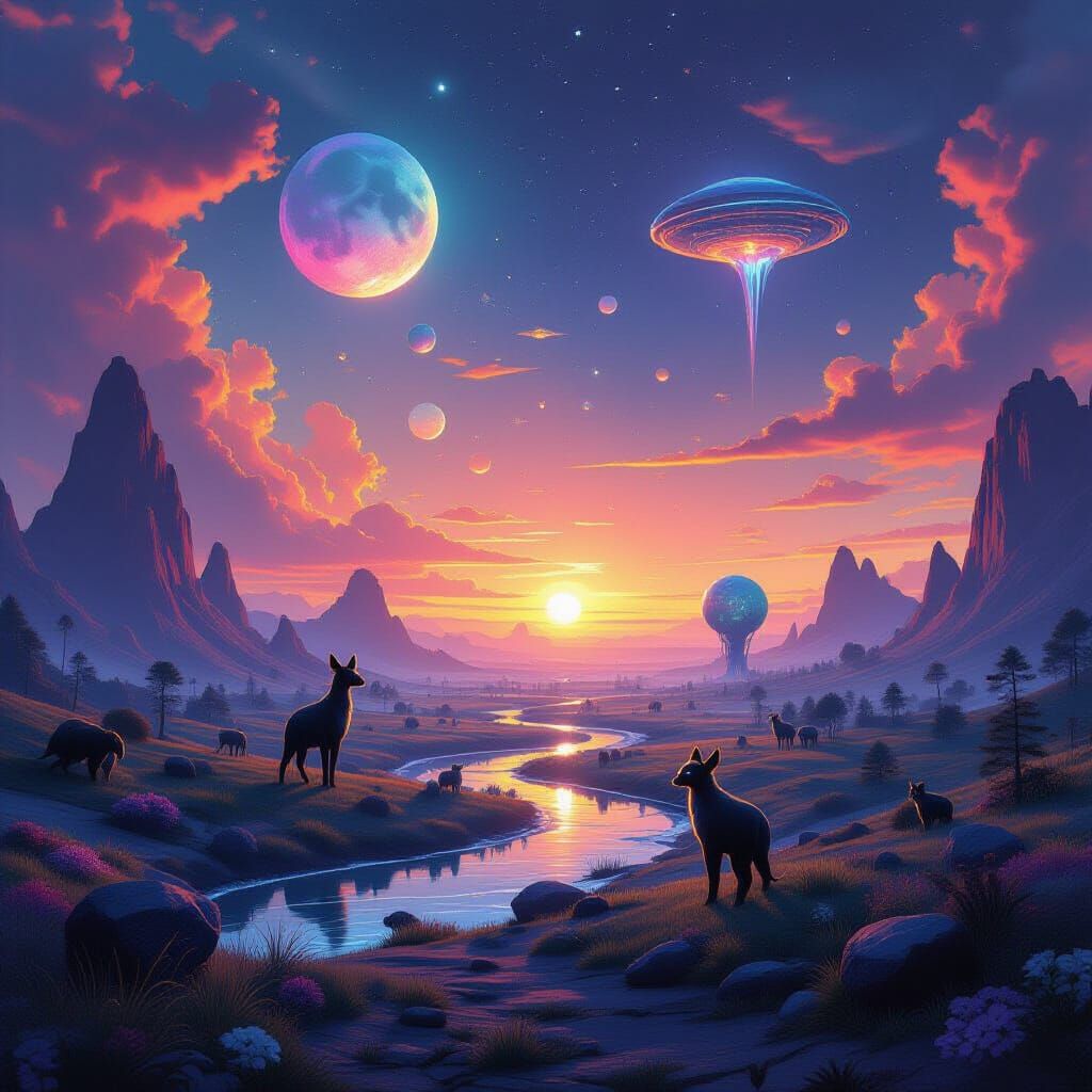 Surreal Alien Landscape with Strange Lifeforms