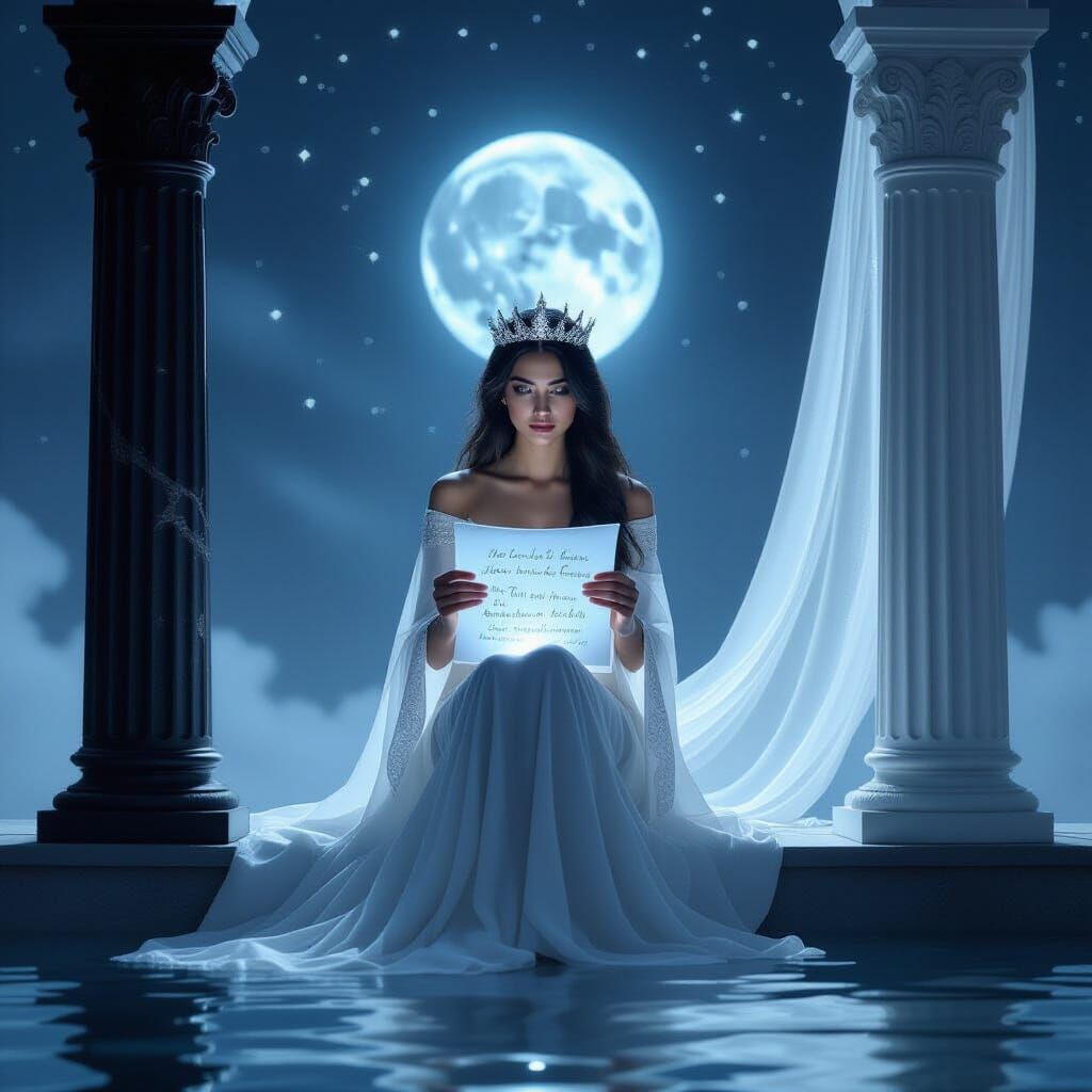 Ethereal Woman on Threshold Between Worlds