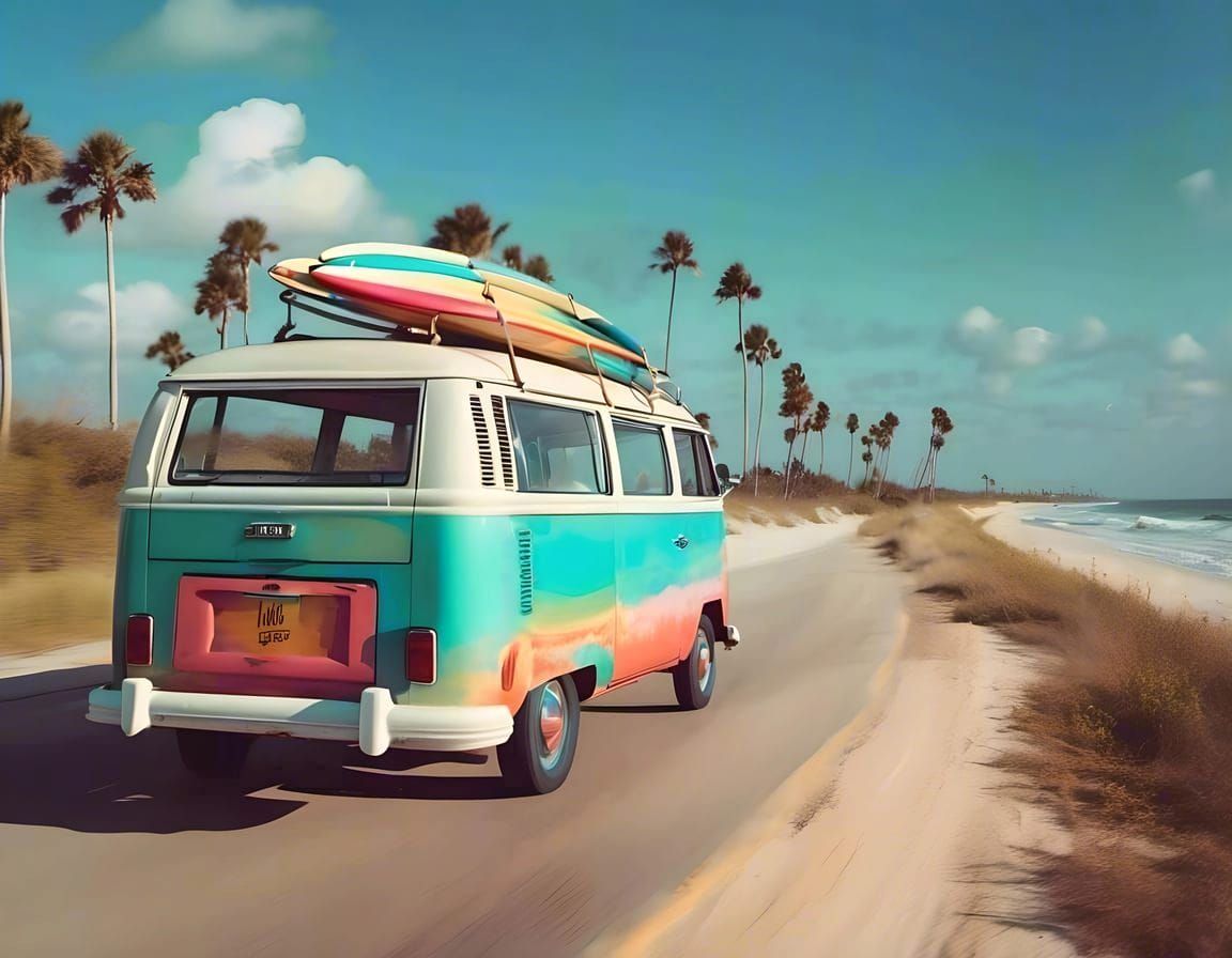 Vintage VW Bus on Florida A1A Highway
