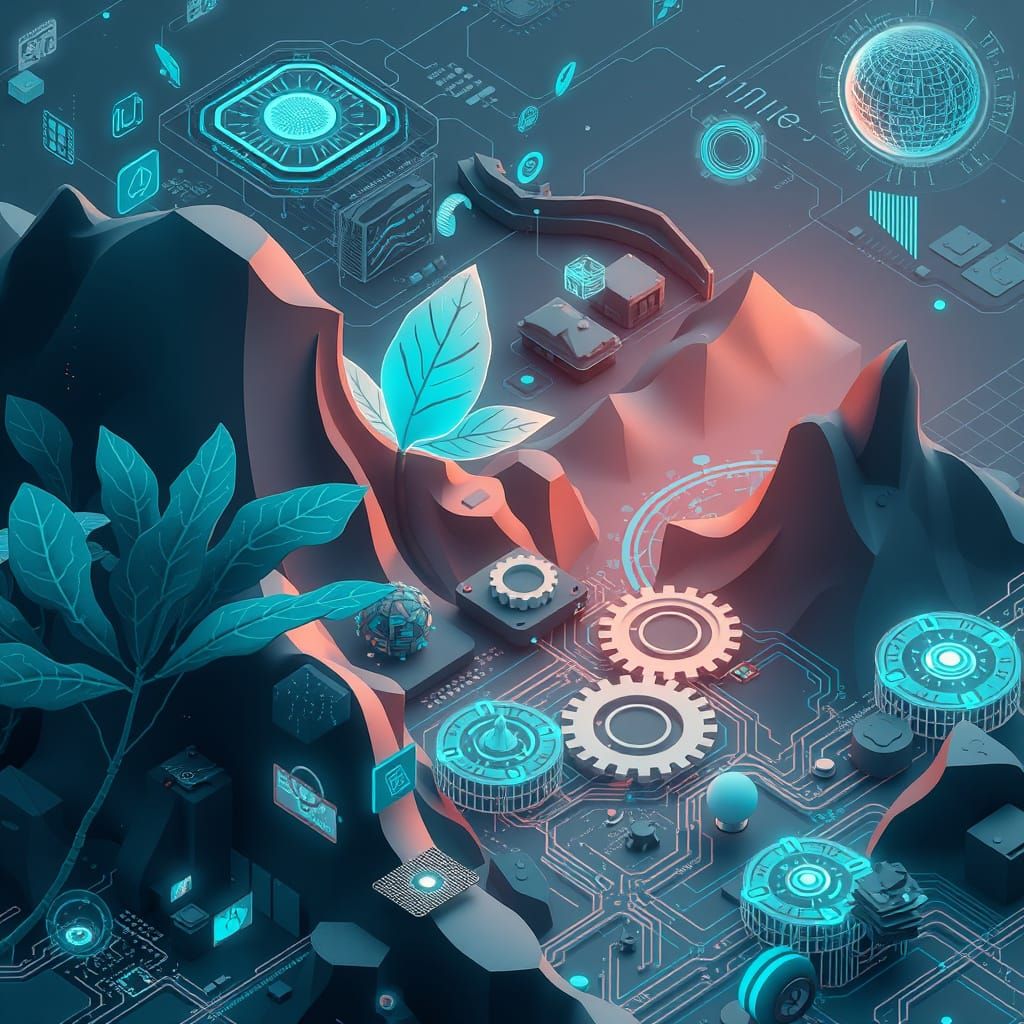 Futuristic Landscape Blending Nature and Technology