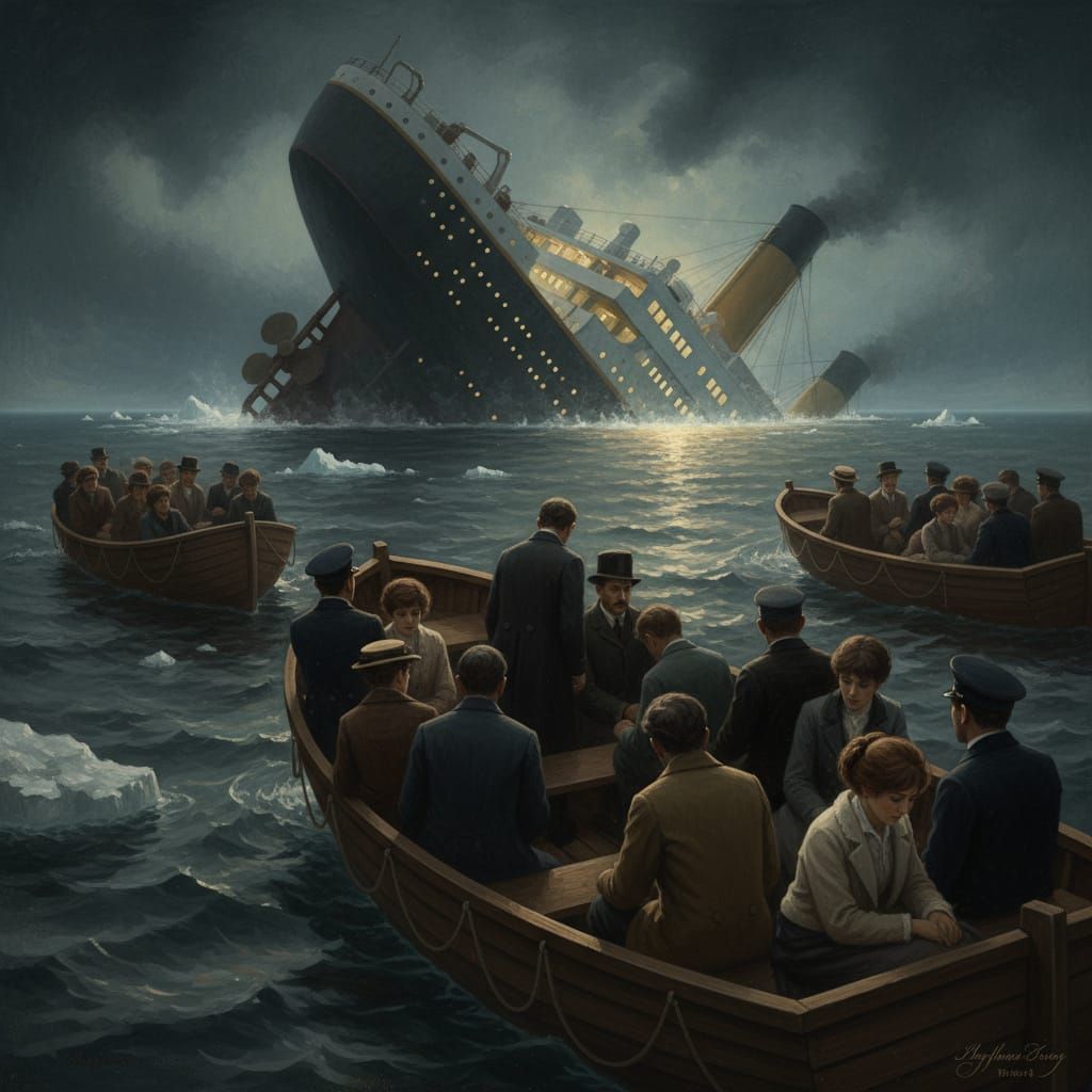 Titanic Sinking Lifeboat Scene Matte Painting