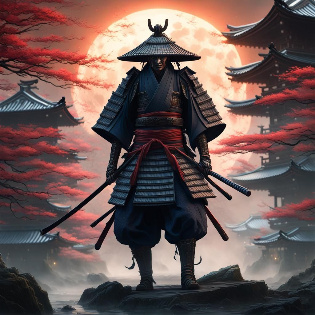 Fading Samurai Ghost in Japanese Style Painting