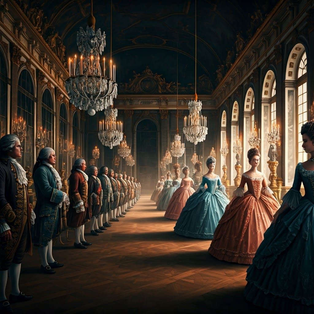 Elegant Baroque Dancers in Grand Palace Hall