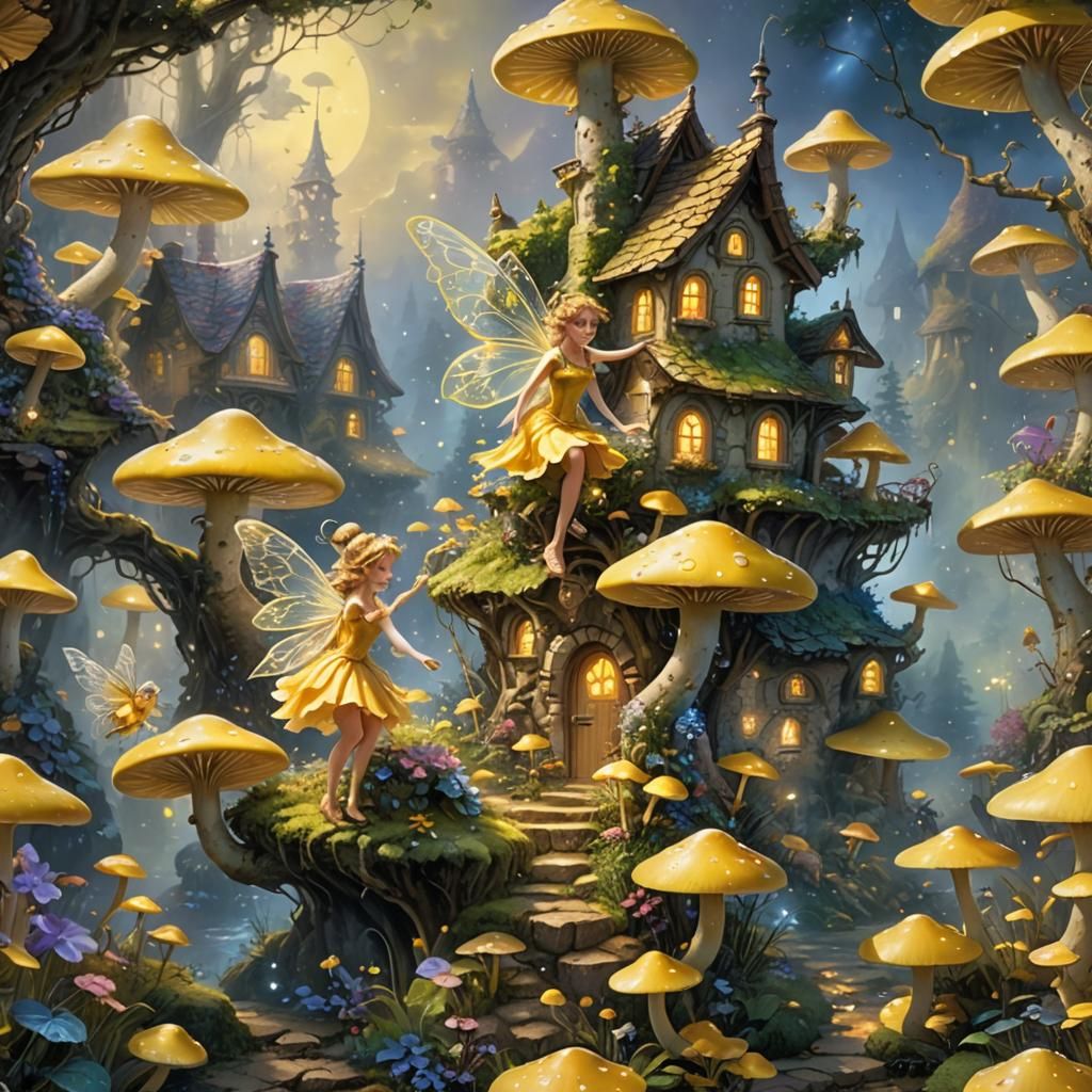 Enchanted Yellow Fairy in Magical Forest