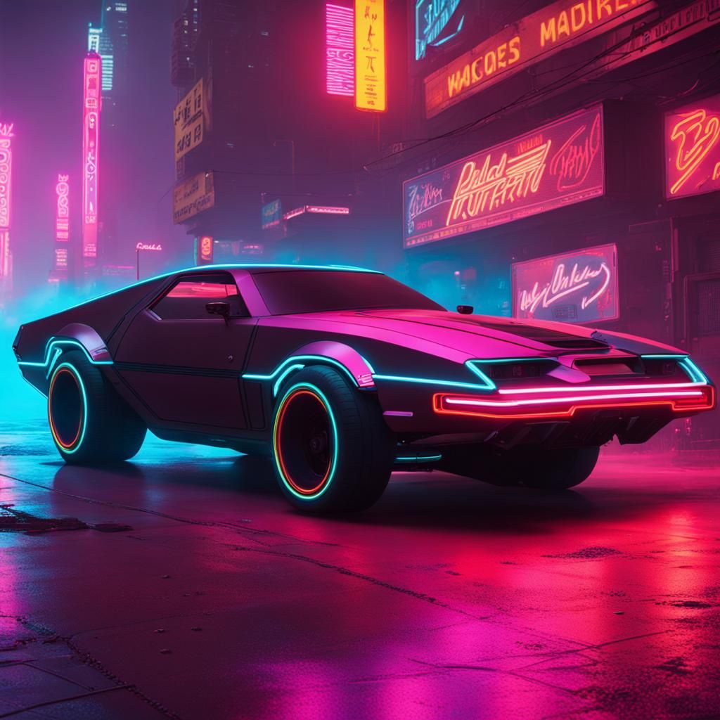 Cyberpunk Muscle Car in Neon Cityscape