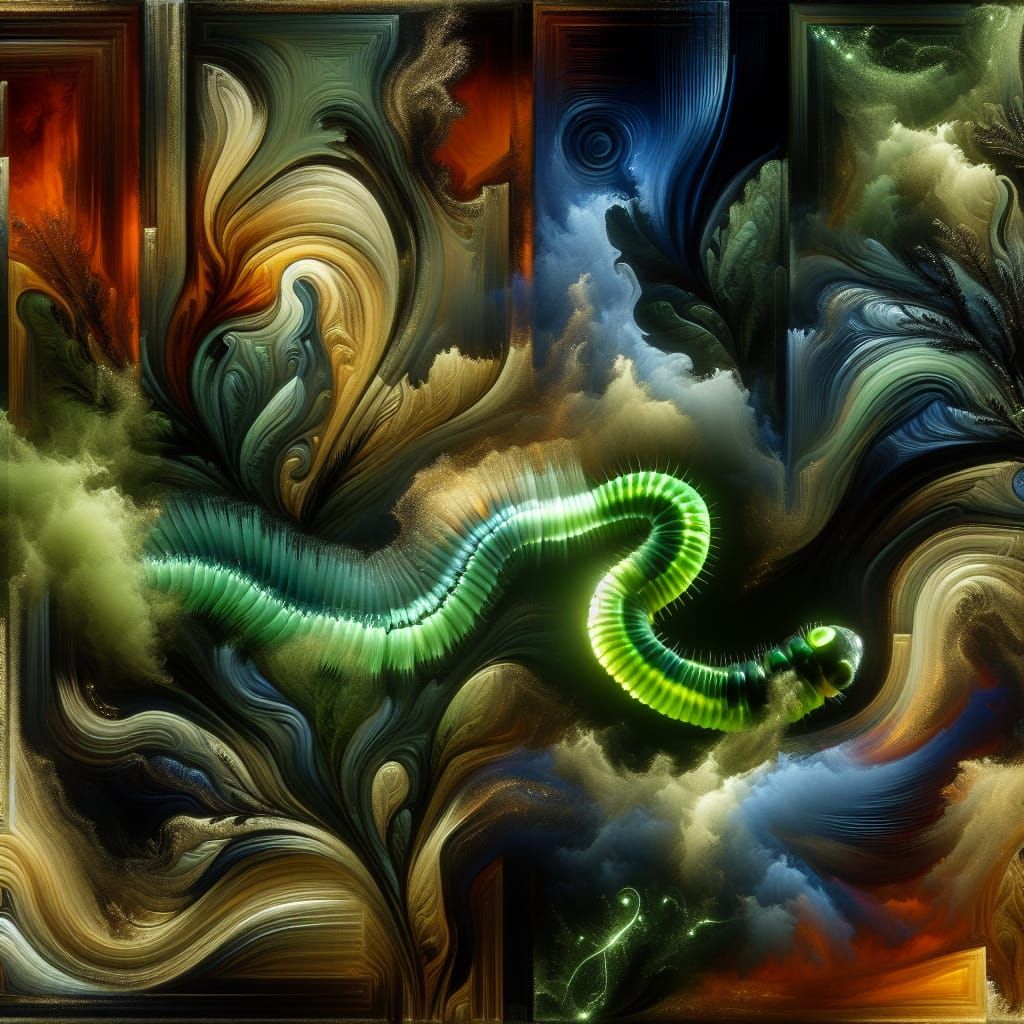 Abstract Expressionism with Glowing Worm in Double Exposure