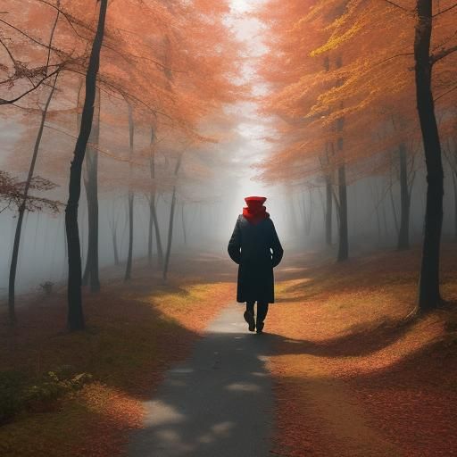 Traveler in Autumn Forest: Vibrant Anime Art