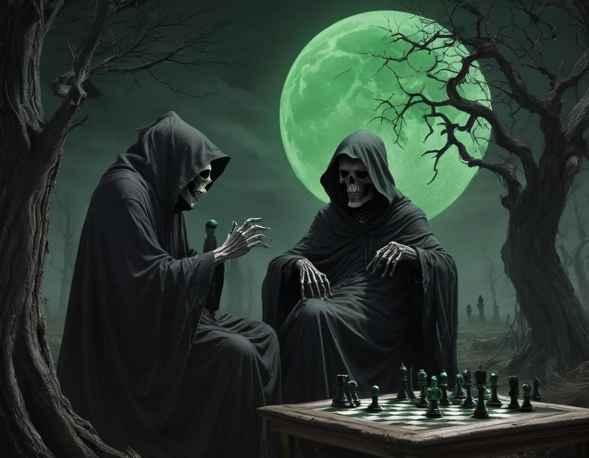 Grim Reaper Plays Chess in Death Metal Album Art