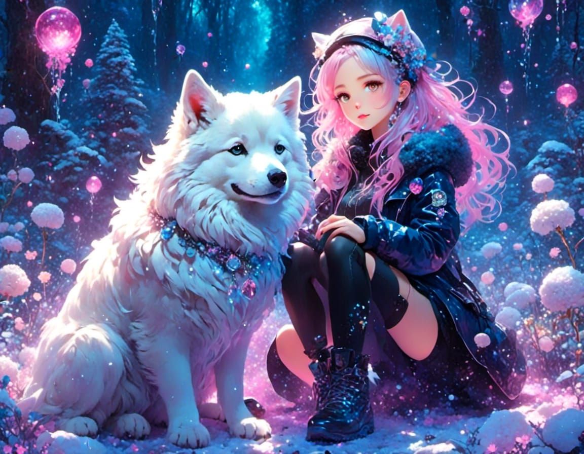 catgirl and snow wolf
