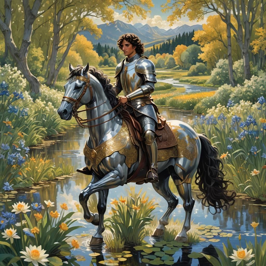 Knight in Shining Armor, 19th-Century Oil Painting