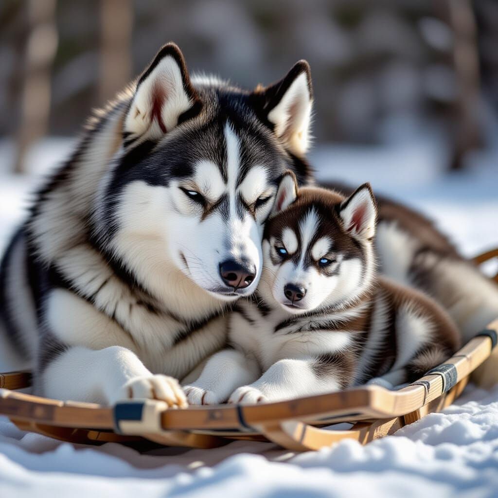 Sleeping Husky Family in Photorealistic Detail