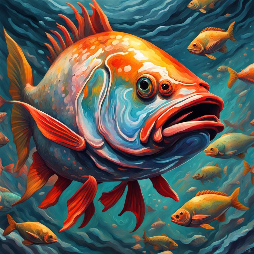 Fish Swimming Against the Current: Gouache and Watercolor