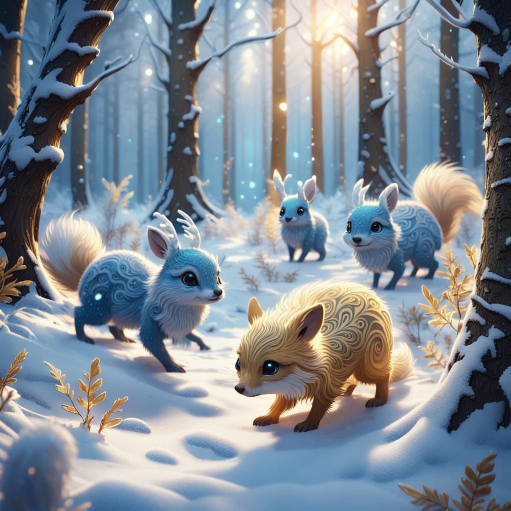 Cute Critters Play in a Winter Wonderland