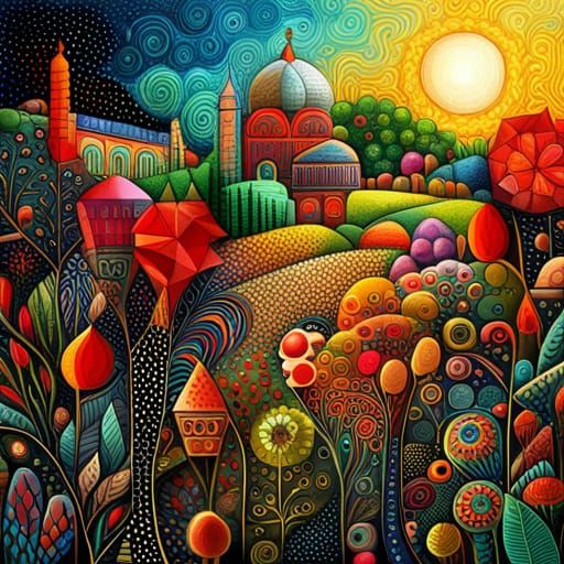 Fantasy Garden Painting with Steelers Logo Sun