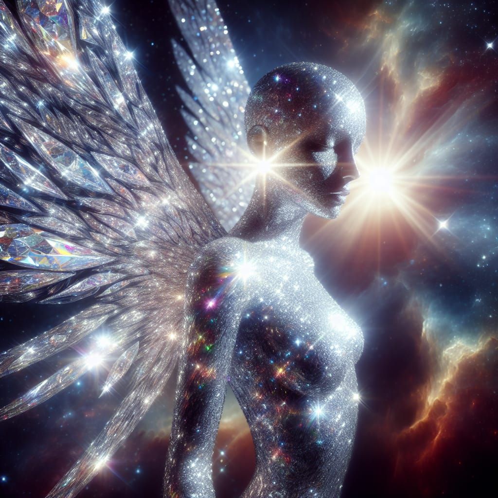 Diamond Angel Radiating Light in the Cosmos