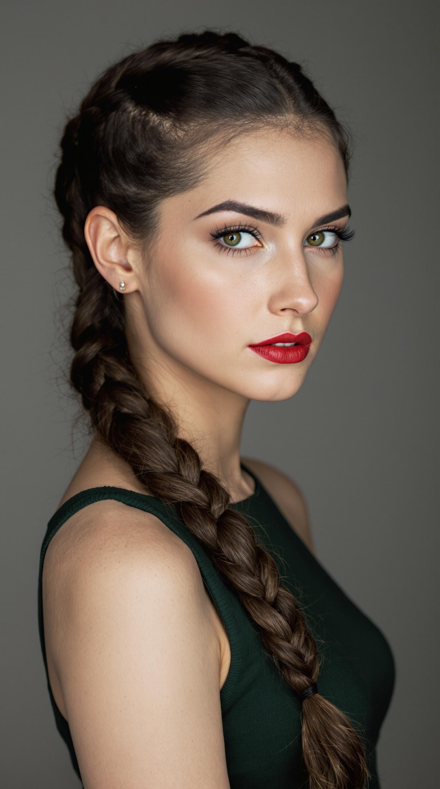 Radiant Young Woman with Emerald Eyes in Cinematic Portraitu...