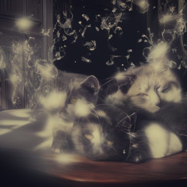 Cats on Antique Furniture in Dreamlike Abstract Illusionism