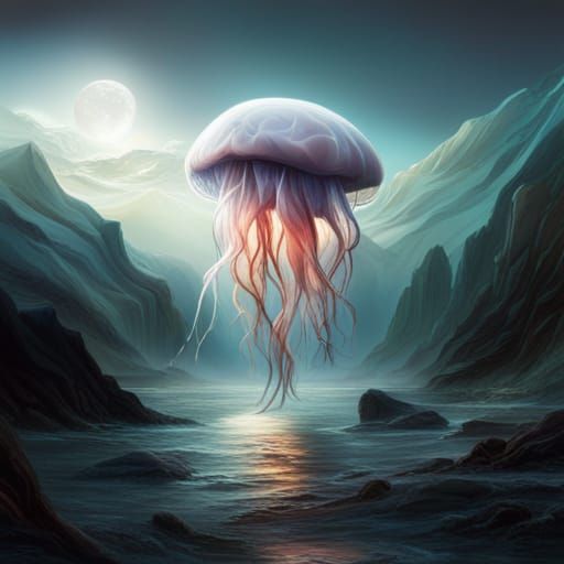 Epic Jellyfish Soaring in Dramatic Sky