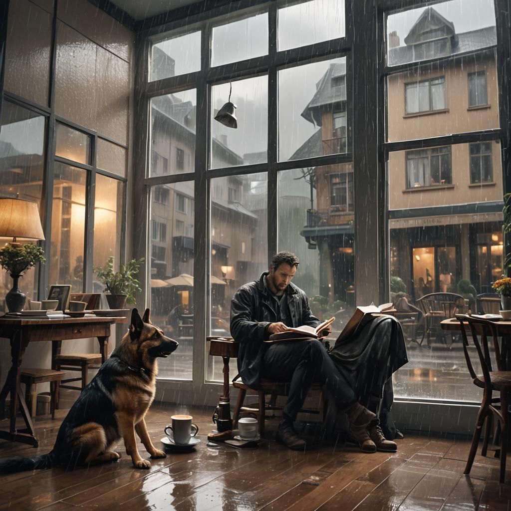 Man Reading During Storm: Cinematic Concept Art