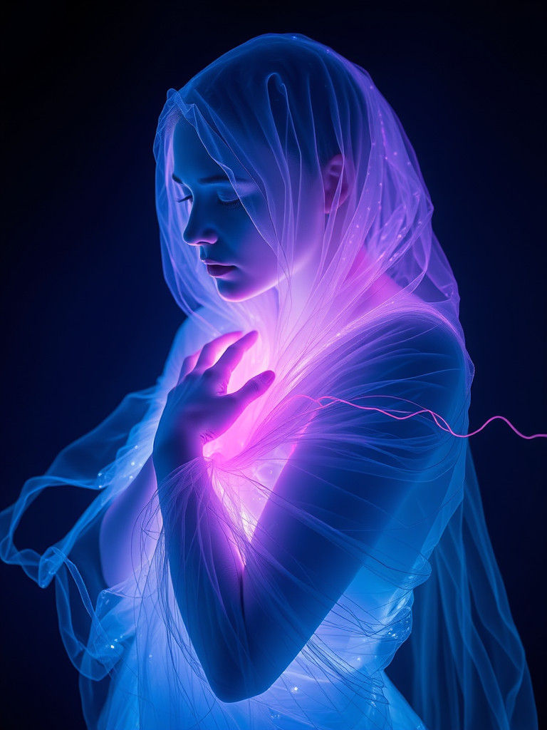Bioluminescent Woman Wrapped in Radiant Laser Light