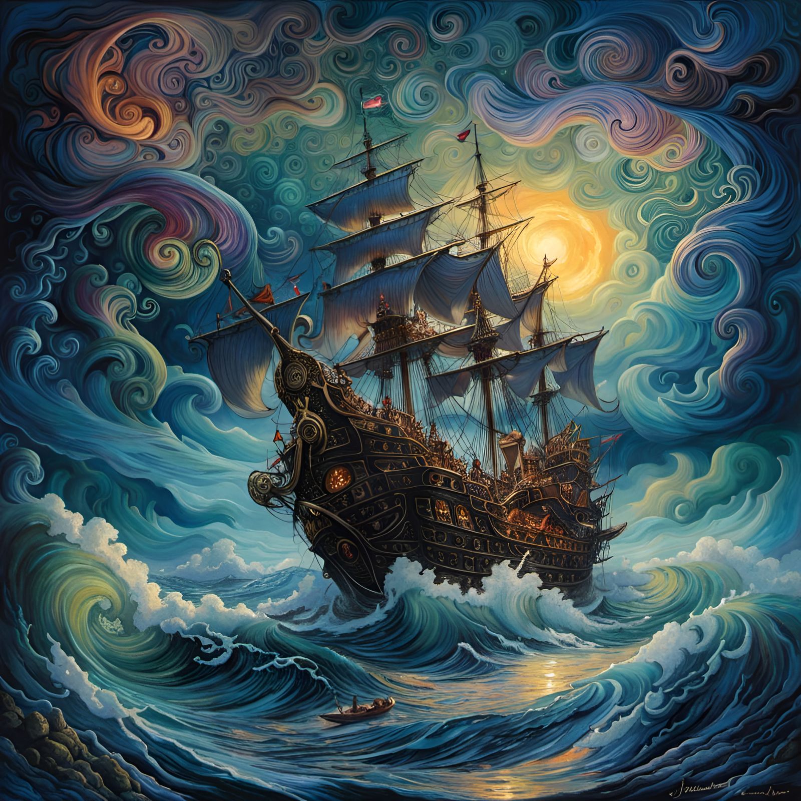 Galleon Amidst Storm: Dark Fantasy Seascape