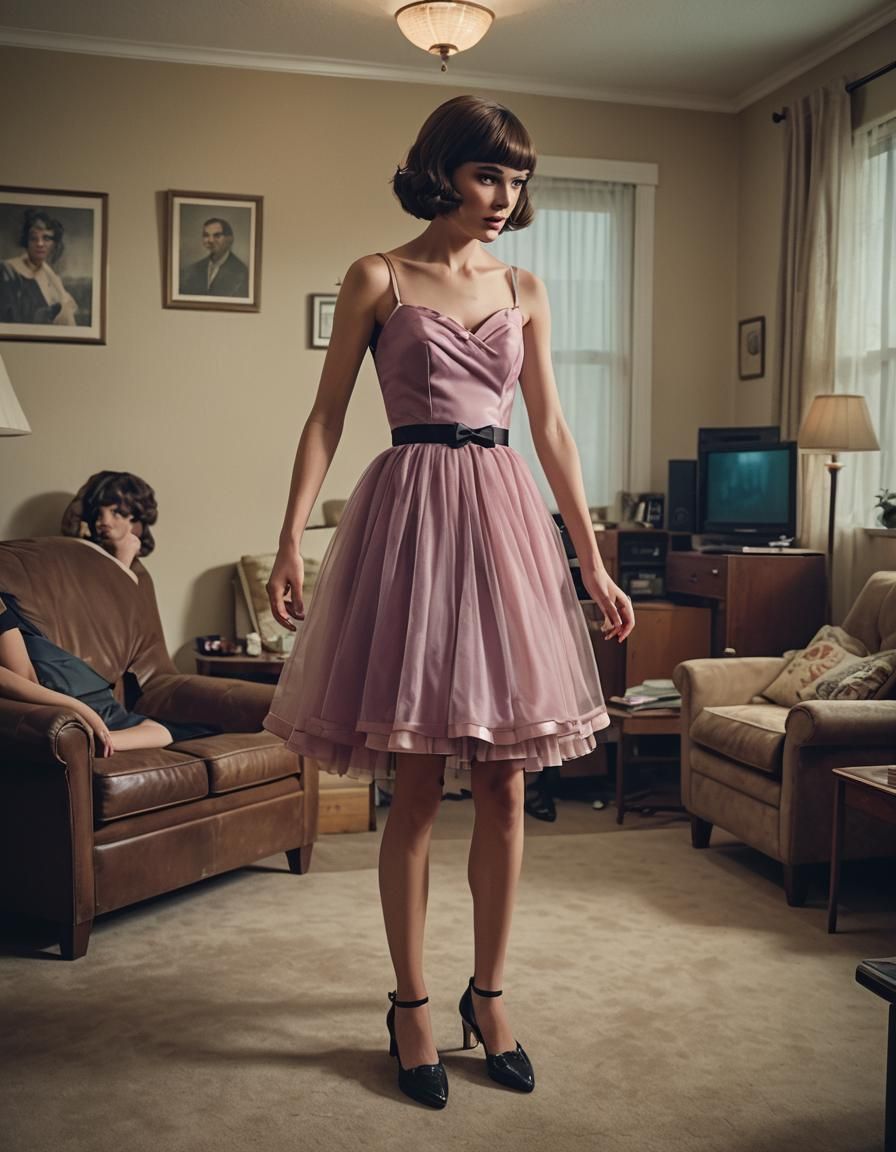 Crossdressing Teen in Party Dress: Cinematic Film Still