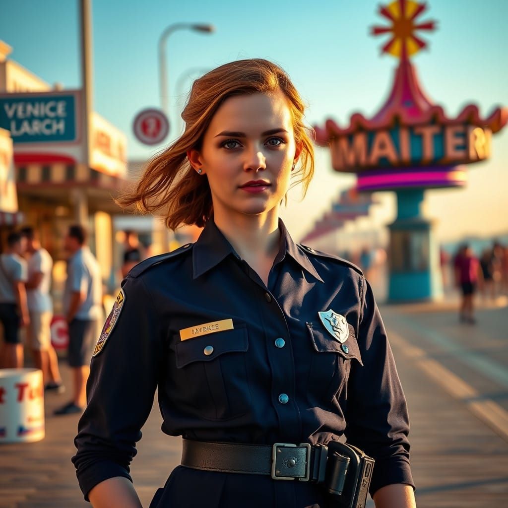 Confident Patrol Officer at Venice Beach in Vibrant Sunset L...
