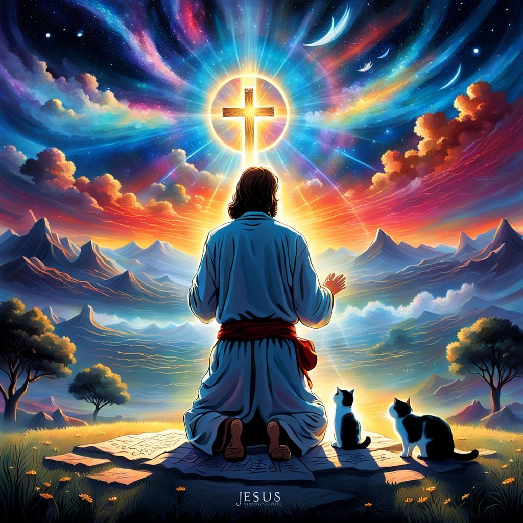 Prayer for Forgiveness with Cat in Hyperrealistic Style