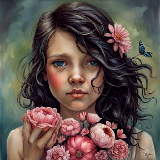 Flower Girl Throwing Petals in Hyperdetailed Style