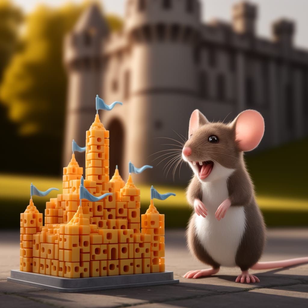 "It's the cheddar of my dreams!" says excited Mr. Mouse.
