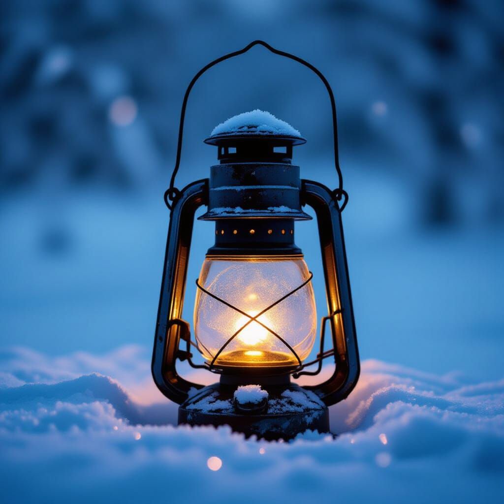 Antique Lantern in Frost: Cinematic Photo