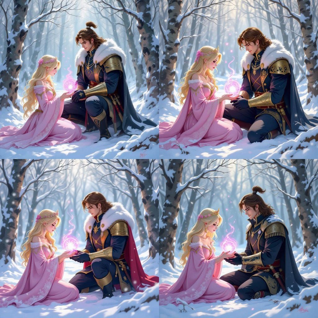 Anime Princess Uses Pink Magic in Snowy Forest